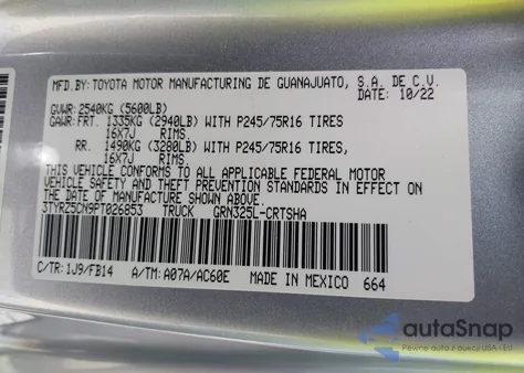 2023 Toyota Tacoma Sr V6 from USA, damaged, VIN 3TYRZ5CN9PT026853